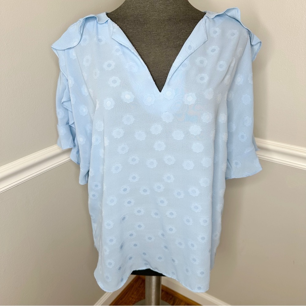 Banana Republic baby blue flower ruffle blouse